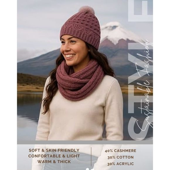 Winter Knitted Hat And Scarf Set, Wool Blend Beanie, Women's One Size, Hand🦏 - Picture 3 of 9